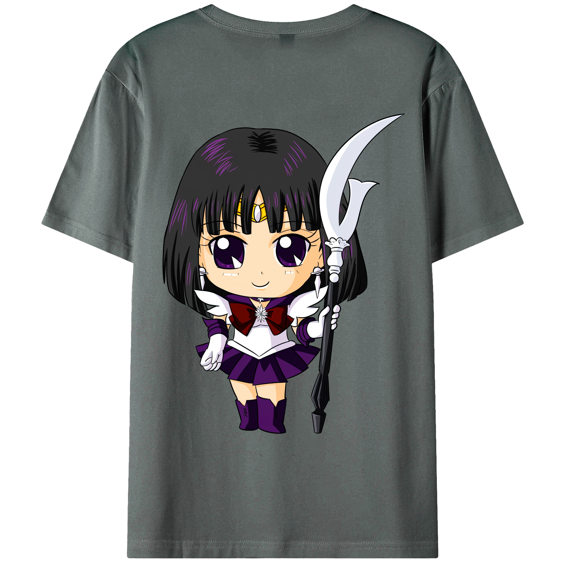 （画像用） 美少女戦士セーラームーン 土萠ほたる Sailor Moon Tomoe Hotaru （セーラーサターン；Sailor Saturn） 綿100％ メンズ半袖Tシャツ（バックプリント） 通気性